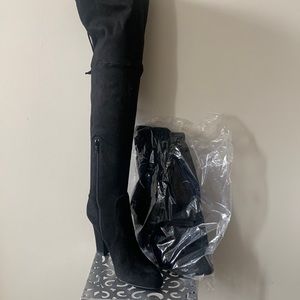 Black Faux suede over the knee high heeled boots